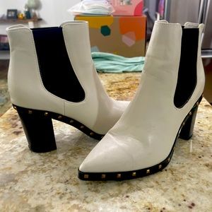 White Leather Booties with Gold studs